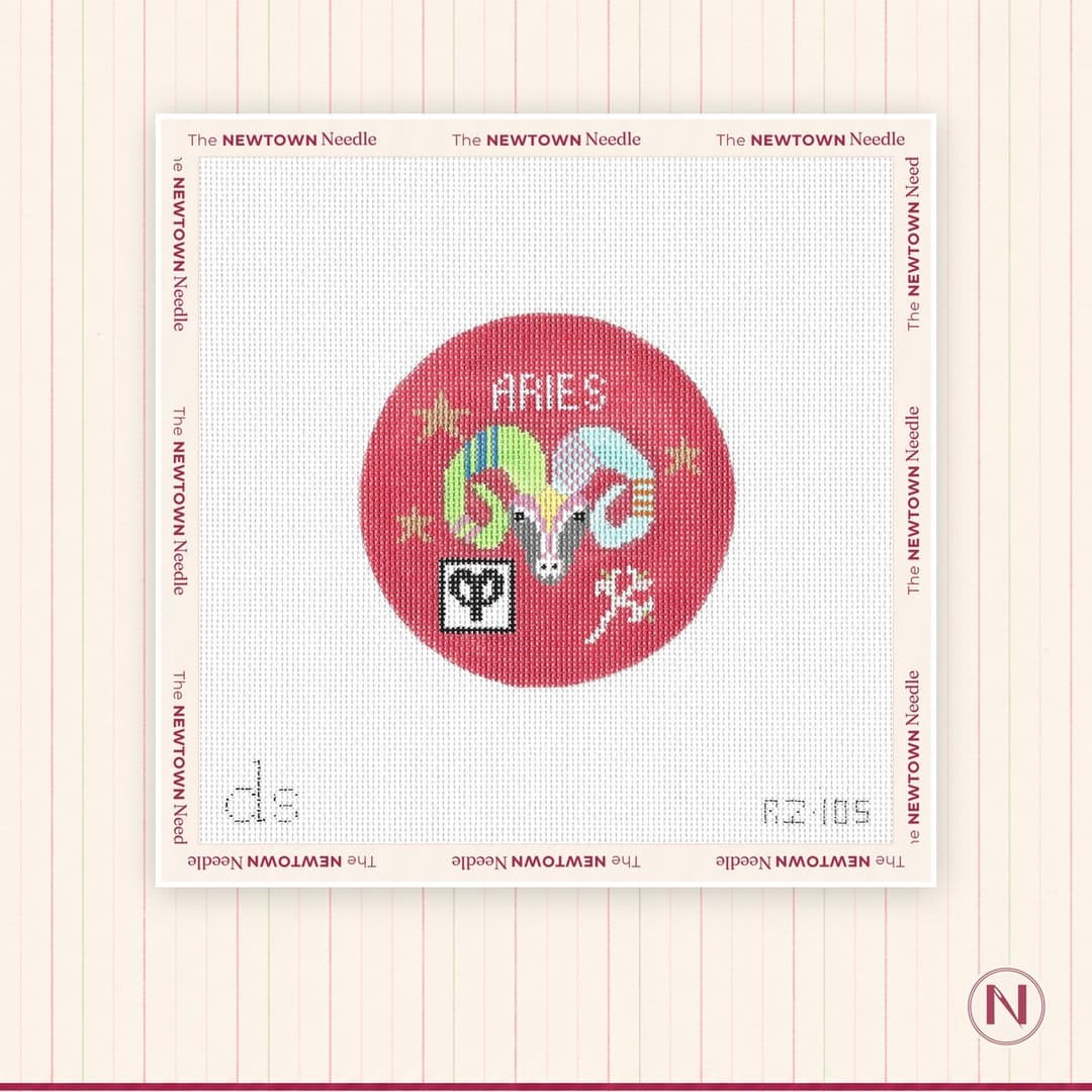 Doolittle Stitchery Aries Zodiac Round Canvas