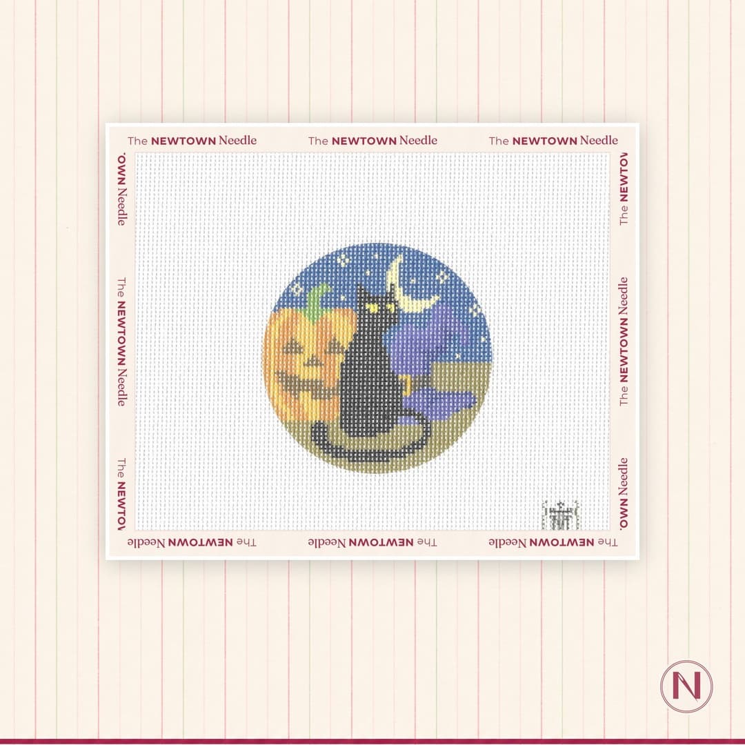 Misty Morrow Designs Witch's Cat Halloween Round Canvas
