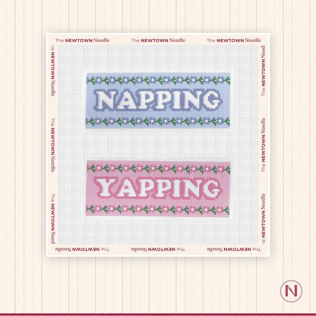 Lucky Lotus Needlepoint Napping Yapping Door Sign Canvas